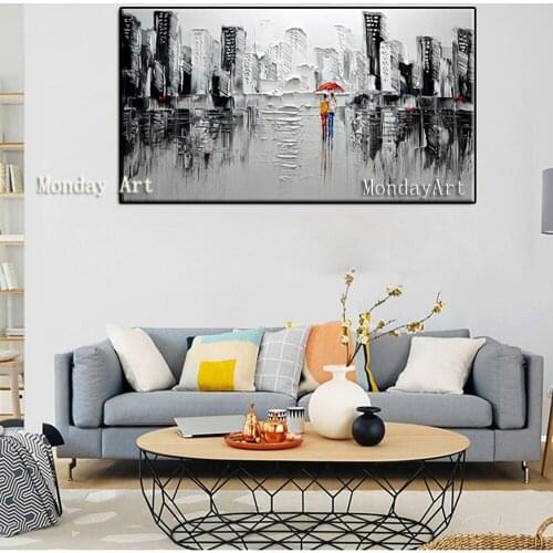 Hand Painted Canvas Paintings Paris Street Scenery Oil Painting Colorful Europe Streetscape picture Home Decor Wall Art Picture