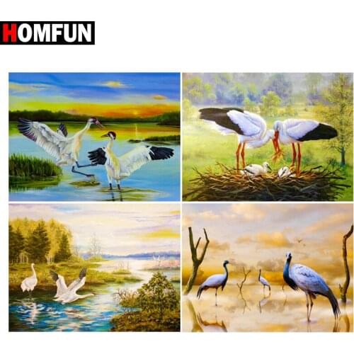 HOMFUN Rhinestone Painting Crystal Decor Diy Diamond Painting "white crane River" 3D Cross Stitch Pattern Diamond Embroidery