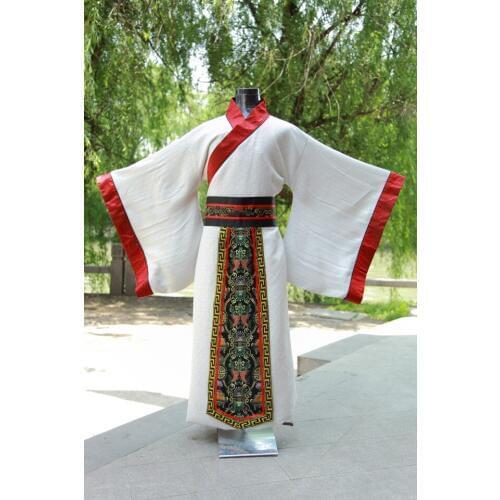 Chinese Men Traditional Costume Male Long White Robe +belt Chinese Hanfu Dance Costume for Man Stage National For Costume 89