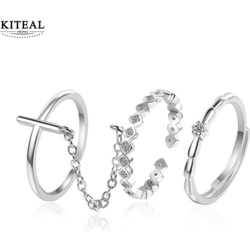 KITEAL exo 2020 hot sell silver plated size Resizeable Girl wedding rings three circulars ring female sport