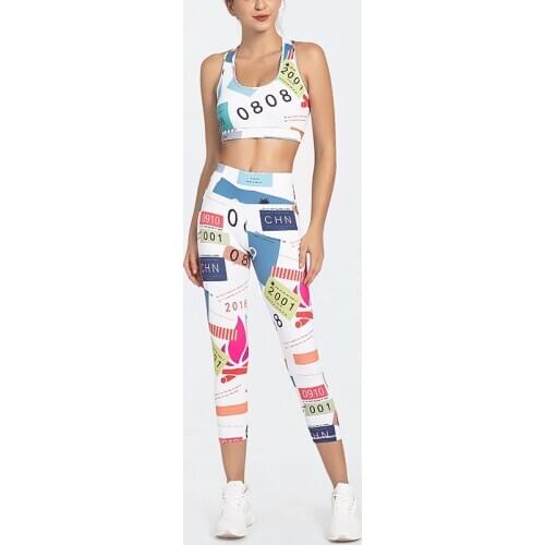 Workout Clothes for Women Print Bikini Sports Bra and Leggings Set Sports Wear for Women Gym Clothing Athletic Yoga Set