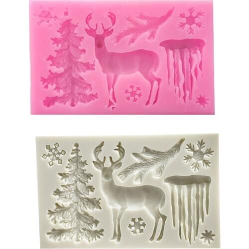 Elk Glacier Xmas Tree Silicone Mold 3D Christmas Theme Cookies Chocolate Fondant Mold Cake Decorating Tools Baking Mould