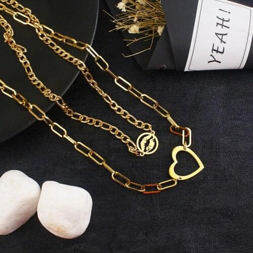 Multilayer Necklace Lip Heart Shape Love Necklace Couple Golden Necklace For Girlfriend Boyfriend Engagement Banquet Jewelry Gif