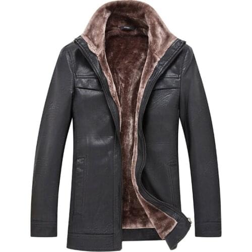 New Winter Leather Jacket Men Business Causal Fur Collar Leather Jackets and Coats High quality Solid Color PU Male Outwear