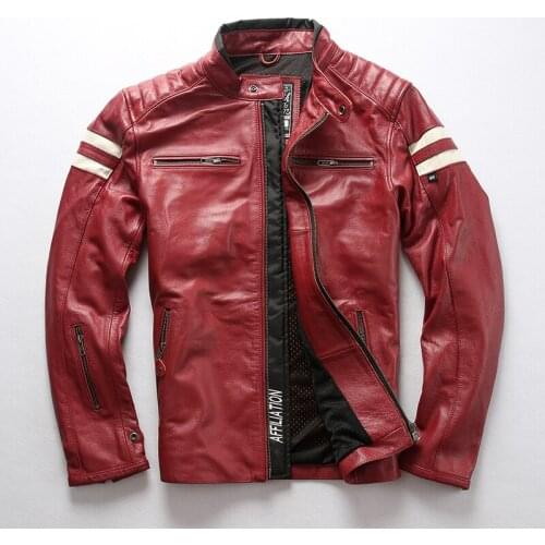 Brand Autumn Winter Genuine Leather Mens Vintage Motorcycle Rider Jacket Stand Collar Cowhide Smart Casual Zipper Coat