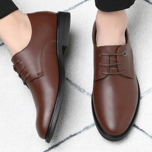 Mens Casual Leather Shoes Chaussure Homme First Layer Business Mens Shoes Genuine Leather Ankle Oxfords Black Dress for Men