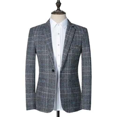 2021 Brand clothing Mens high quality pure cotton suit/Male slim fit plaid business Blazers/Man Casual suit jacket Fashion Coat