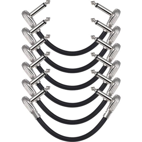 Ammoon 6-Pack Guitar Patch Cable 15cm/ 6in Guitar Effect Pedal Patch Cable 1/4" Silver Right-angle Plug Black PVC Jacket