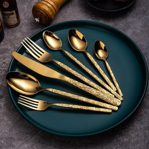 7 Piece Cutlery Set Retro Stainless Steel Knife and Fork Spoons Tableware for Home/Camping Utensils for Kitchen Tableware