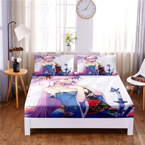 Cartoon Girl Digital Printed 3pc Polyester Fitted Sheet Mattress Cover Four Corners with Elastic Band Bed Sheet Pillowcases