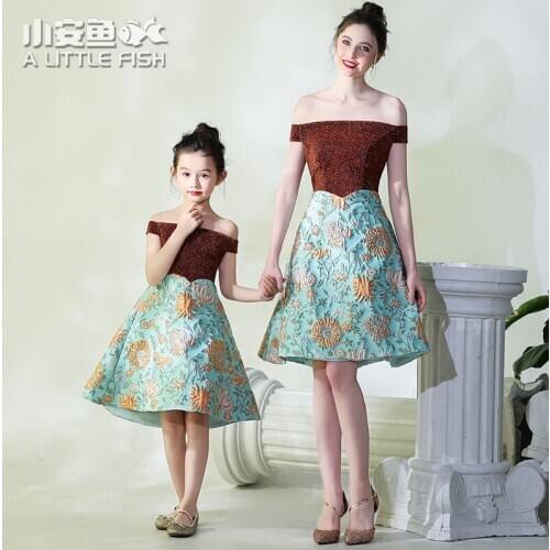 Evening Mother Daughter Wedding Dress Off Shoulder Elegant Clothes Mommy and Me Clothes Christmas New Year Family Clothing Dress