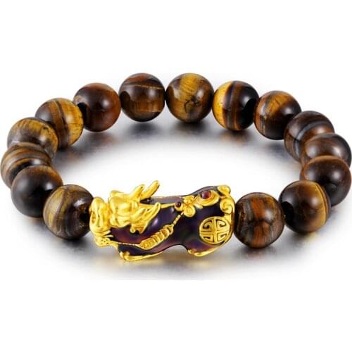 Natural Tiger Eye Stone Discoloration Pixiu Jade Elastic Bracelet Jewellery Fashion Accessories Carved Amulet Gifts Women Bangle