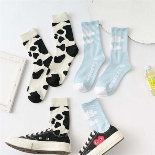 2020 Cow Printed Socks Lovely Harajuku Japanese Style Cotton Women Girls Trend Spring and Autumn Socks Calcetines Cosplay Sock