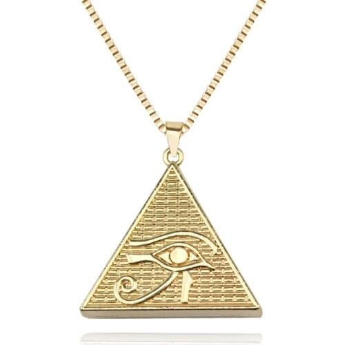 Eye of Horus Pendant Necklace Men Hip-Hop RAP Street Culture Metal Alloy Gold Color Chain Necklace Men Jewelry