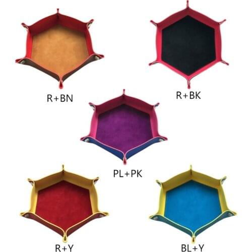 5Color Portable Folding Dice Rolling Tray Set for RPG DND Table Games - PU Leather and Velvet Holder Storage Box