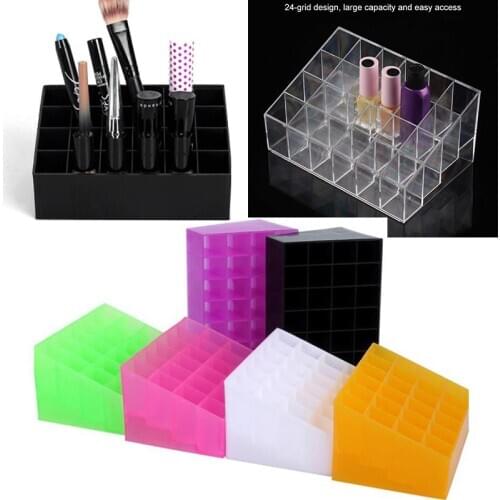 Transparent Trapezoid 24 Grids More Space Lipstick Holder Organizer Display Stand Nail Polish Makeup Storage Box