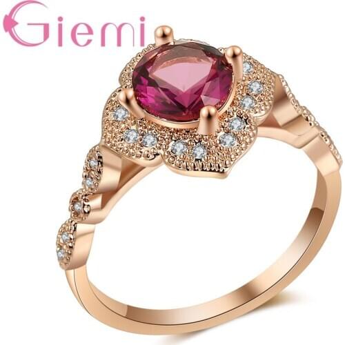 Rose Gold Flower Shape Red Zircon Wedding Jewelry Classic High Quality Hot Sale Ring For Women Engagement Anniversary Gift