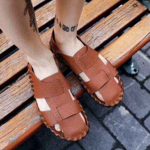 Men Fashion Sandals 2021 NEW Recommend Comfy Genuine Leather Soft Sole Hand Sewing Summer Male Sliders Designer Brand Mens Shoes