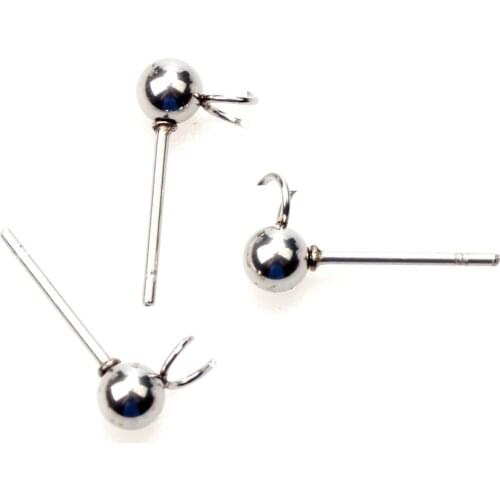 Stainless Steel Hypoallergenic Ball Ear Studs With Loop Post Wires 3/4/5MM 24pcs/LotJewelry Making Findings
