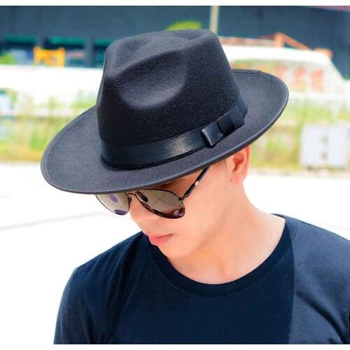 Fashion Solid Felt Fedoras Hat for Men Wide Brim Ladies Trilby Chapeu Felt Hat Women Men Jazz Hat Church Godfather Sombrero Caps