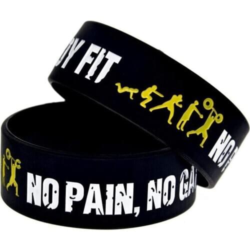 Everybody Fit No Pain No Gain Silicone Wristband Wide Band Motto Rubber Bracelets & Bangles Armband Gift
