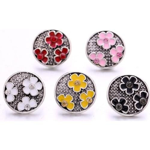 Vintage Flowewr Enamel Rhinestone 18mm Ginger Snap Button DIY Bracelet Necklace Jewelry Making ACC for Women