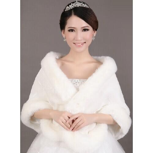 Womens Faux Fur Shawl Ivory Wedding Coat Bridal Jacket