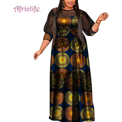 High Waist African Dresses for Women Fall Summer Black Chiffon Necklace &Lace Decoration Plus Size Elegant Lady Clothes WY8032