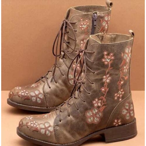 Autumn/winter 2020 new special for medium heel embroidery 35-43 large medium tube womens boots fashion boots Martin boots