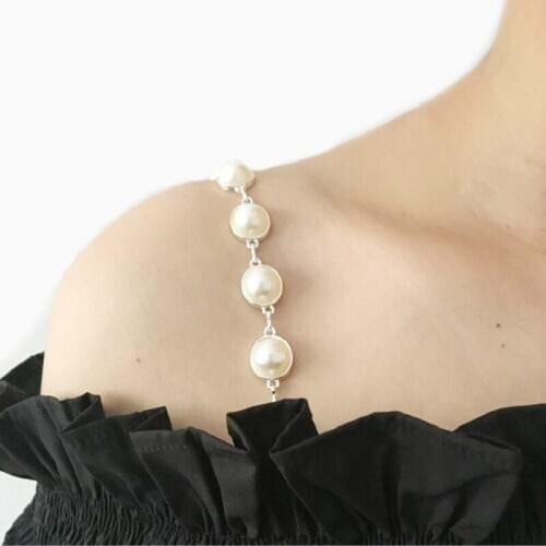 Women Shoulder Strap Crystal Silica Gel Hot Beauty Pearl Metal One Word Collar Underwear Bra Invisible Strap Beautiful ball