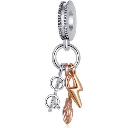 1Pcs New Cute Glasses Pen Pendant DIY Beads Suitable for Original Pandora Charm Bracelet Ladies Jewelry Making Gifts