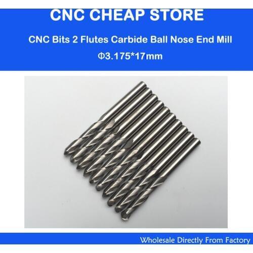 10 pcs/lot 3.175x17mm 2 Flutes Ball Nosed End Mill, CNC Router Bits, Milling Cutters, Solid Carbide, Cutting Tools