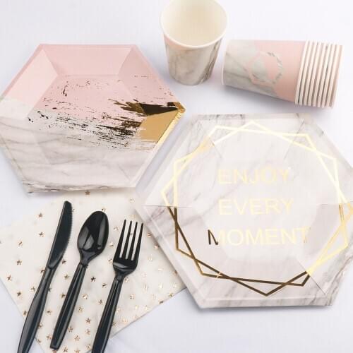 10pcs Birthday Party Supplies Disposable Paper Cup Plate Straw Set Wedding Engagement Paper Tableware Birthday Decoration