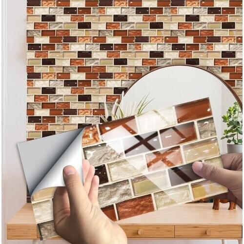 10Pcs Rectangle Flat Rock Marble Texture Tiles Wall Sticker Kitchen Oil-Proof Bathroom Tables Decor Glossy Surface Art Wallpaper