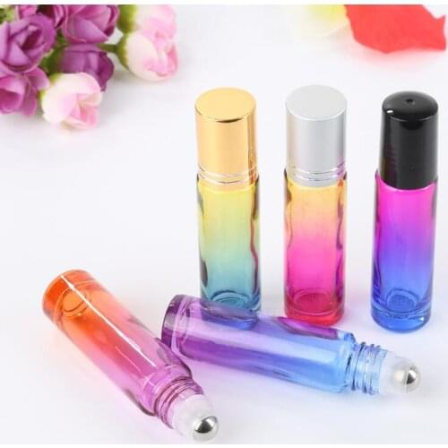 100pcs 10ml Small Gradient Color Roll On Glass Bottles for Essential Oils Refillable Perfume Bottle Deodorant Containers DHL