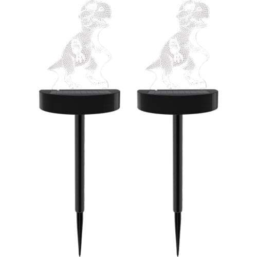 2pcs Outdoor Yard Pathway Patio Lawn 3D Tyrannosaurus Color Changing Waterproof Solar Light Landscape Stake Garden Decor