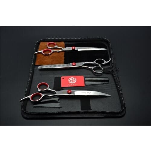 3Pcs Set 3001# 6.0'' 17.5cm Hairdressing Scissors Bent Down Dogs Cats Pets Cutting + Thinning + Curve Shears Hair Scissors Suit