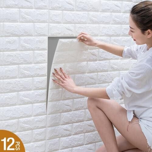 12 pieces 3D Brick Wall Stickers DIY Decor Self-Adhesive Waterproof Wallpaper For Kid Room Bedroom 3D Wall Sticker 3D tile panel
