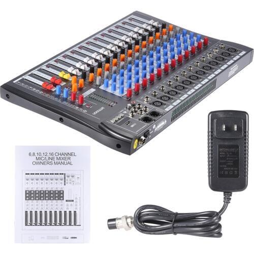 Ammoon 12 Channels Mic Line Audio Mixer Mixing Console USB XLR Input 3-band EQ 48V Phantom Power mixer audio forRecording DJ