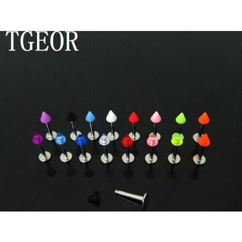 Free shipping body jewelry 16G 1 Pair surgical Stainless Steel acrylic spike cone lip piercing labret ring