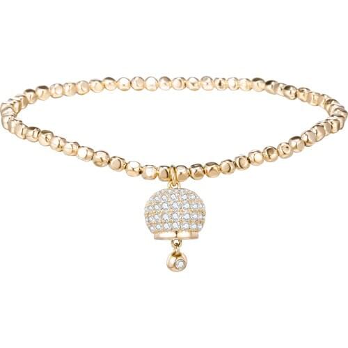 Cubic Zircon Round Gold Ball Bells Charm Bracelet For Women Elastic Beads Chain Bracelet Jewelry Lovely Gift pulseira mujer 2021