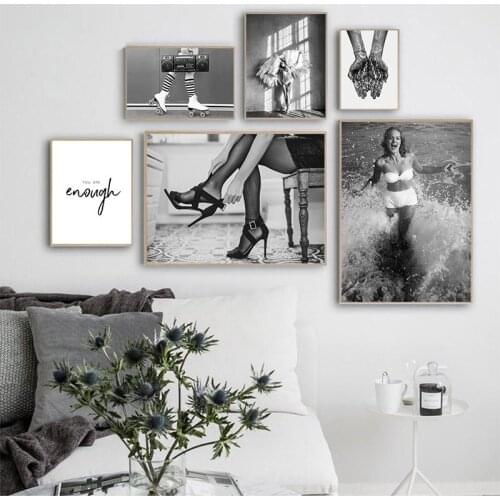 Black White Fashion Print Sexy Movie Girl Camera Canvas Painting Minimalist Wall Art Picture Modern Living Room Decor