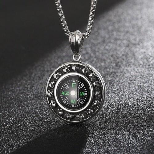 European and American fashion personality creative compass skull titanium steel mens pendant