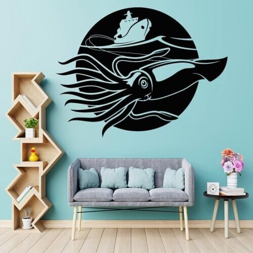 Giant Squid Wall Sticker Sea Fishing Ship Decal Fishing Boat Stickers Marine Style Home Decor Bedroom Living Room Wall Art Mural