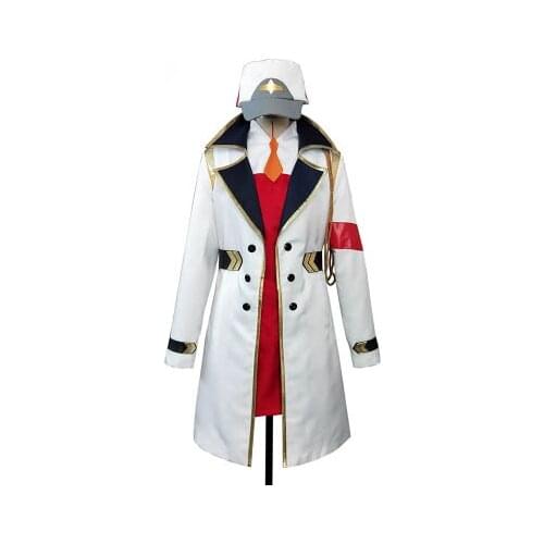 Anime DARLING in the FRANXX 02 Cosplay Costume DFXX Zero Two Coat Cap White Jacket Hat