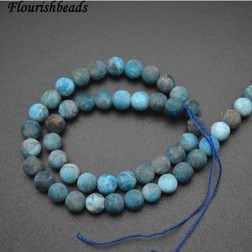 Matte Dull Polished Natural Blue Apatite Stone Round Loose Beads 6mm 8mm 10mm