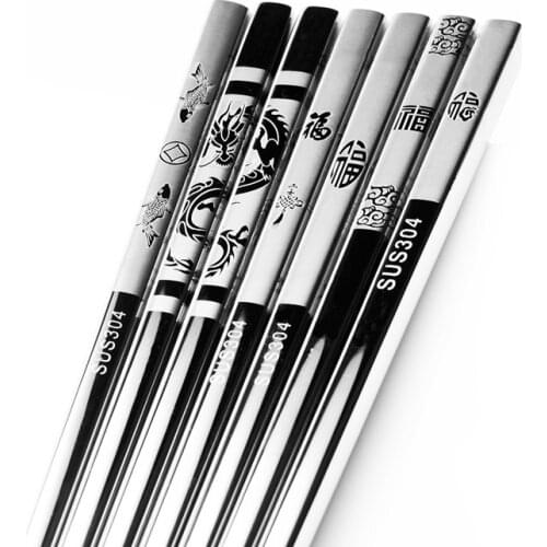 Metal Chopsticks Silver Stainless Steel Non-Slip Food Sticks Sushi Dinnerware Dumplings Hollow Square Flower Patters Chopsticks