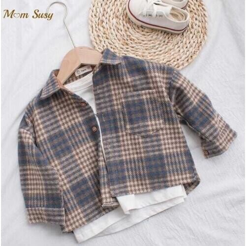Fashion Baby Girl Boy Plaid Shirt Jacket Warm Child Shirt Thick Loose Outfit Cotton Spring Autumn Baby Casual Clothes 2-8Y