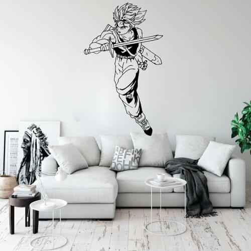 Cartoon Janpanse Samurai Anime Sword Solider Wall Sticker Kids Room Vege ta Manga Goten Saiya n Wall Decal Playroom Vinyl