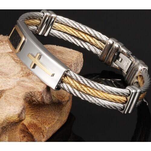 New Hot Men 3 Rows Wire Chain Bracelet Bangle Punk Stainless Steel Cross Bracelets Jewelry Gifts SMR88